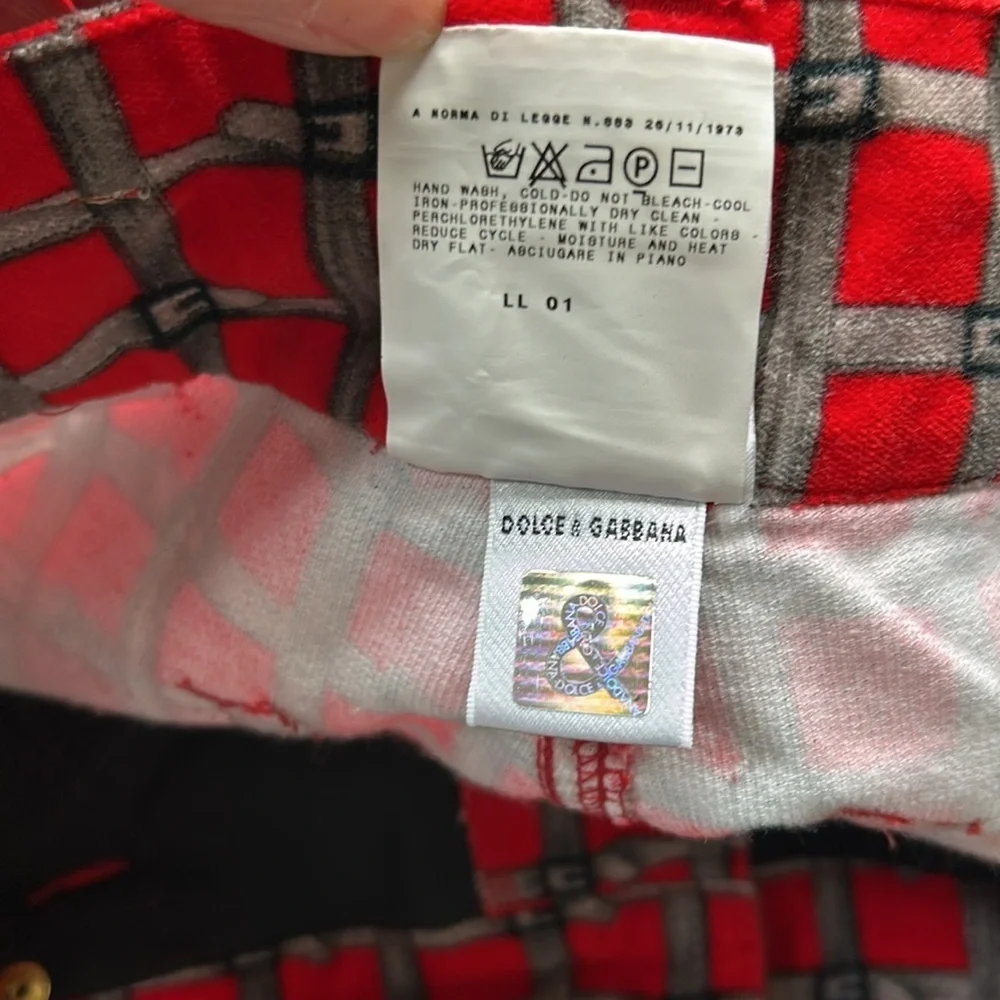 Dolce and Gabbana Velvet Pants Belt Check Print Red Checkered Womens Y2K D&G 10 - Picture 10 of 13